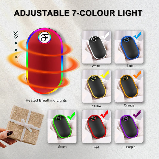 Hand Warmers, 10000Mah Hand Warmers Rechargeable, 7 Changing Colors Lights Electric Hand Warmers, Reusable Hand Warmer for Outdoors, Hunting, Golf, Camping, Red